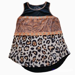 NWOT Crazy Train Womens Western Leopard & Leather Sleeveless Top Size Medium